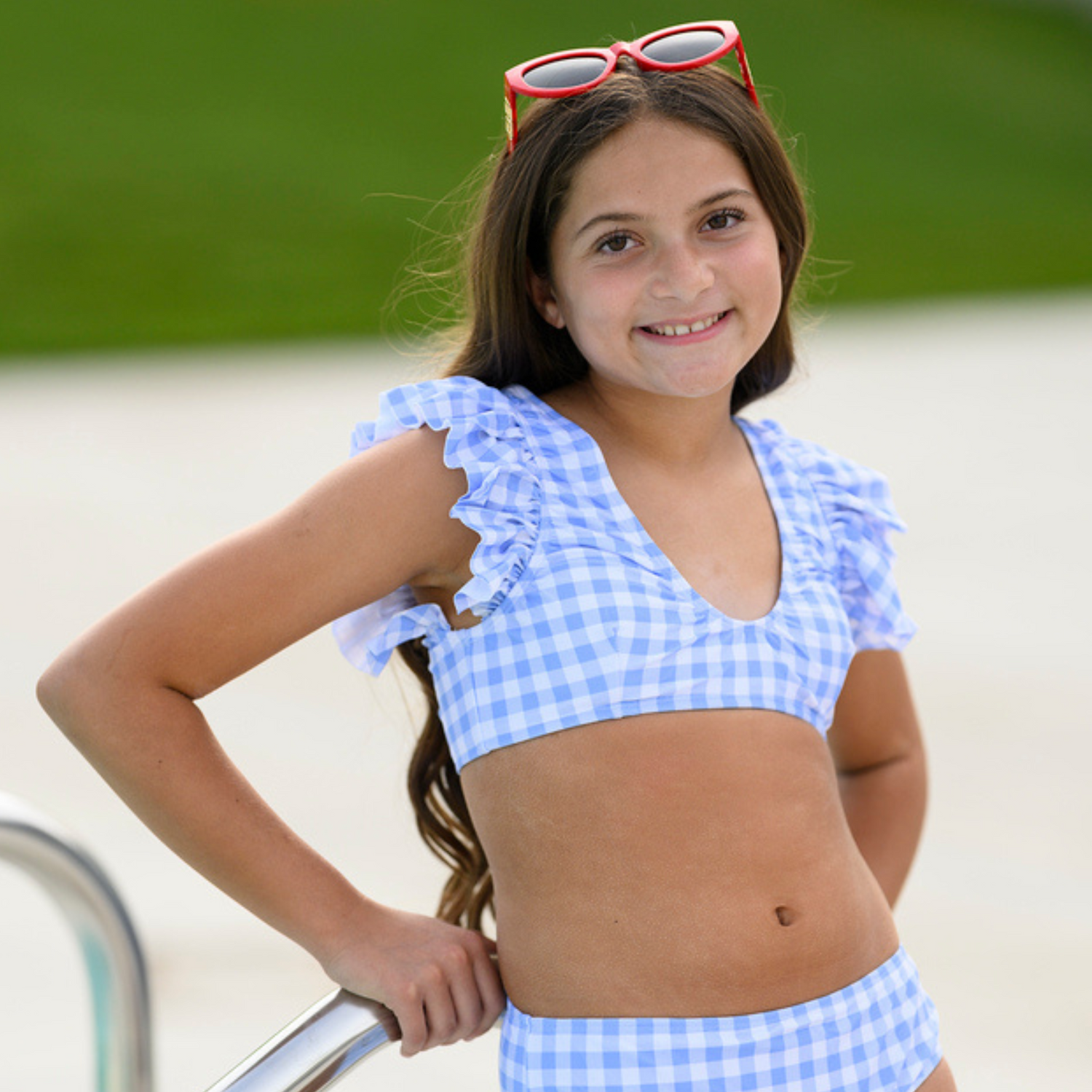 Blue Gingham Ruffle Bikini