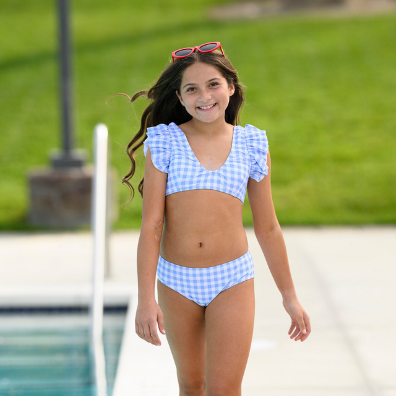 Blue Gingham Ruffle Bikini