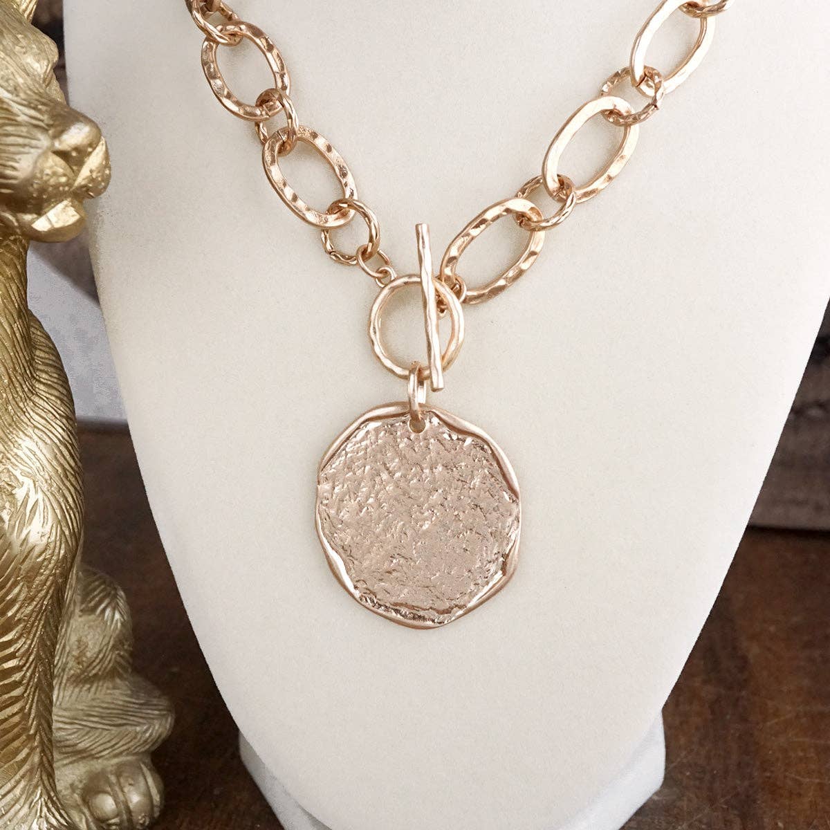 Hammered Disc Toggle Statement Necklace
