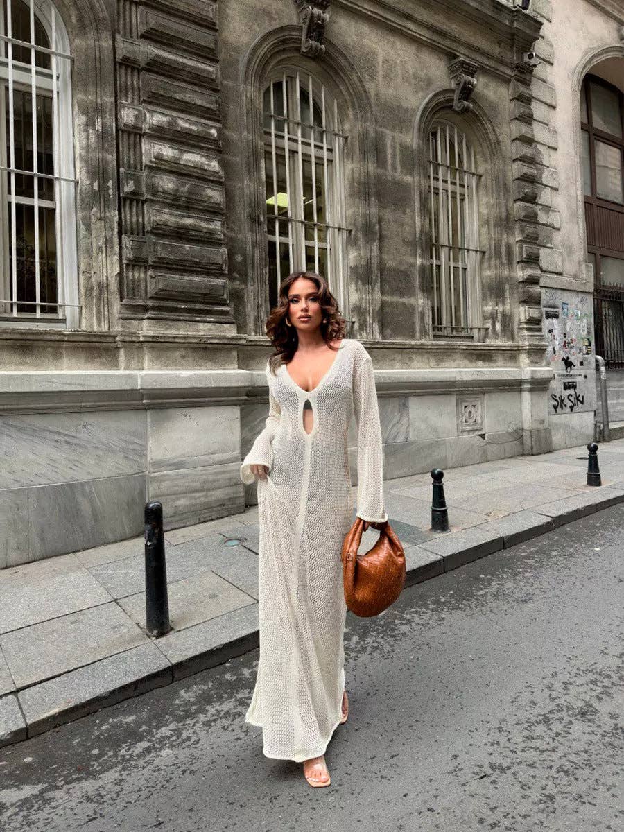 Sexy V-Neck Hollow Out Knit Cover Up DPSW1407