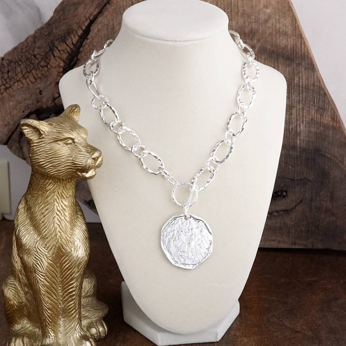 Hammered Disc Toggle Statement Necklace