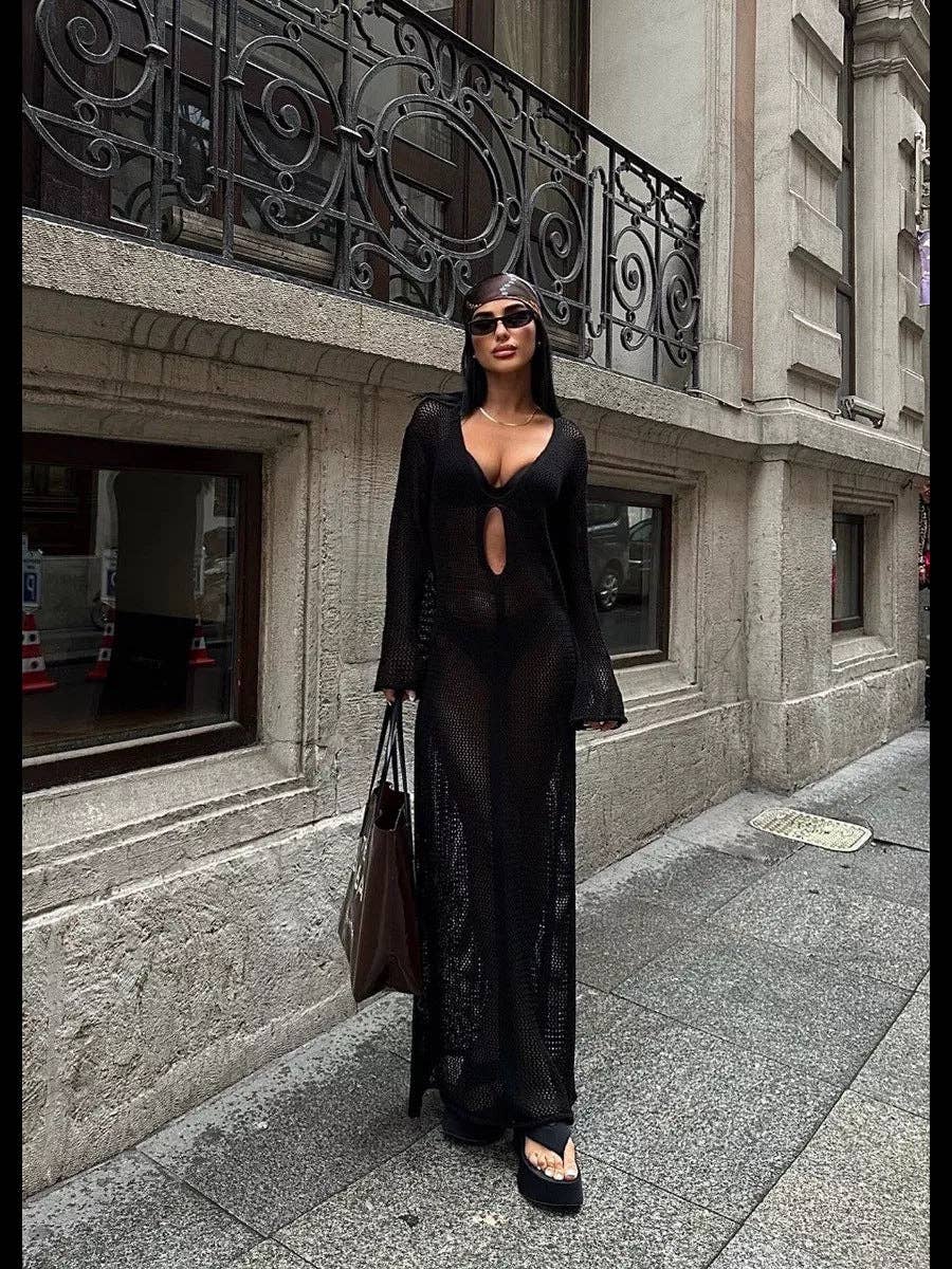 Sexy V-Neck Hollow Out Knit Cover Up DPSW1407