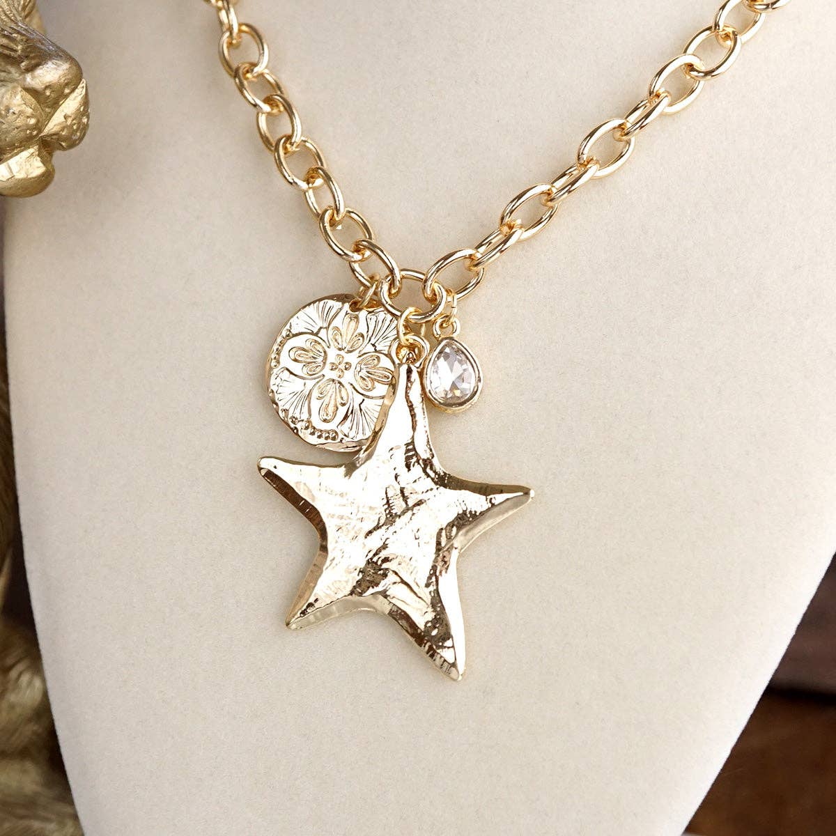 Gold Star Mixed Charm Statement Necklace
