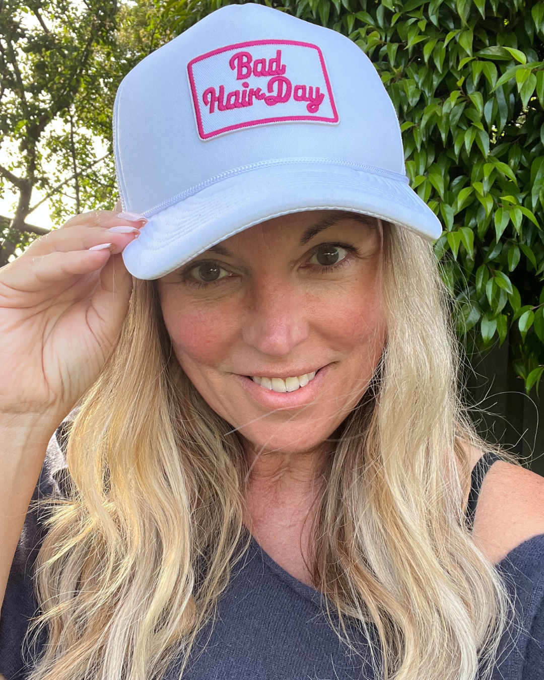 Bad Hair Day Trucker Hat – White & Pink