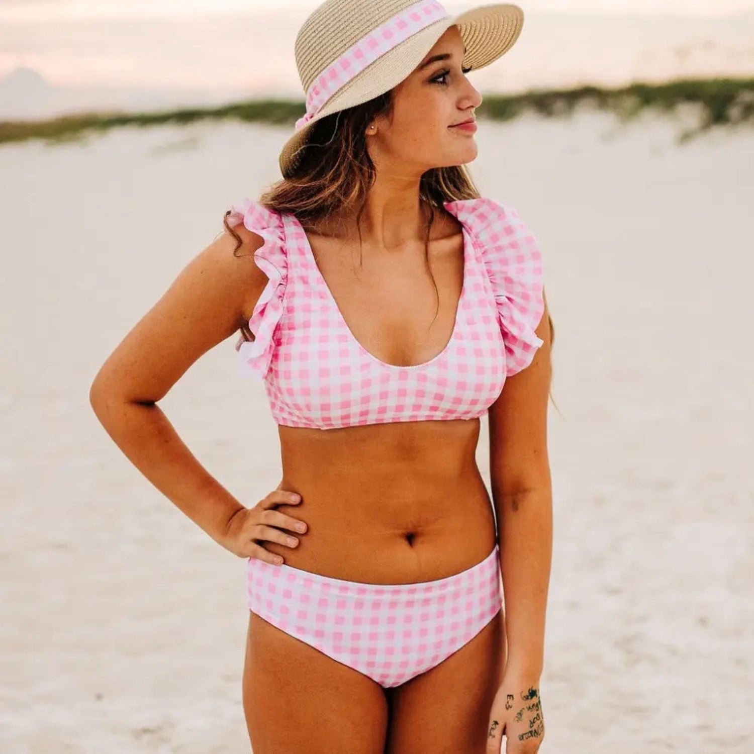 Pink Gingham Ruffle Bikini