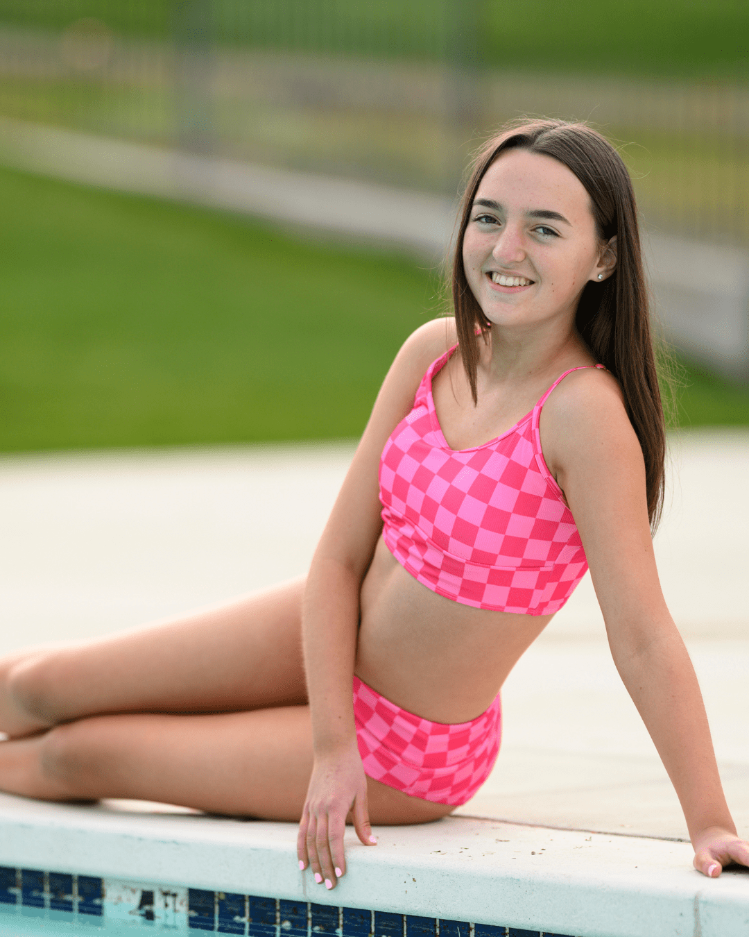 Playful Pink Checkered Bikini Set