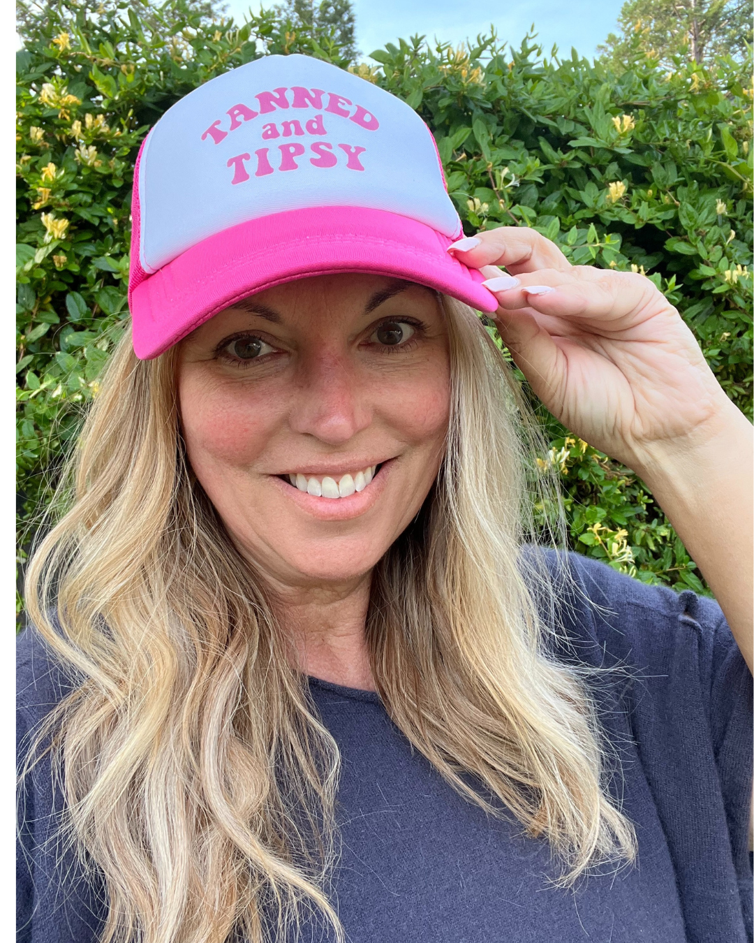 Tanned and Tipsy Trucker Hat – Hot Pink & White