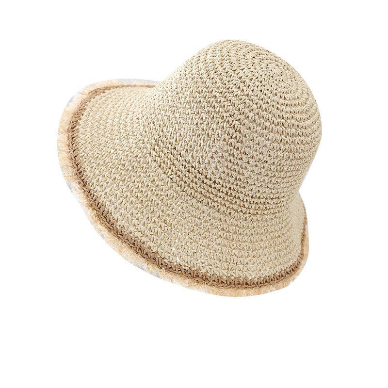 Fashion Wide Brimmed Woven Straw Bucket Hat 8BK6HAT05