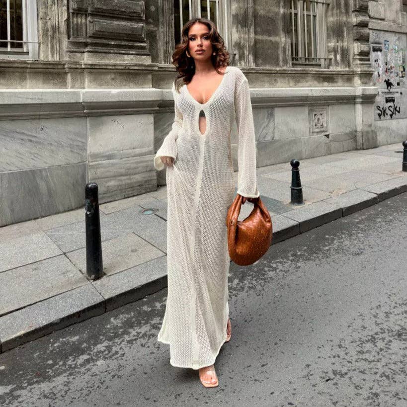 Sexy V-Neck Hollow Out Knit Cover Up DPSW1407