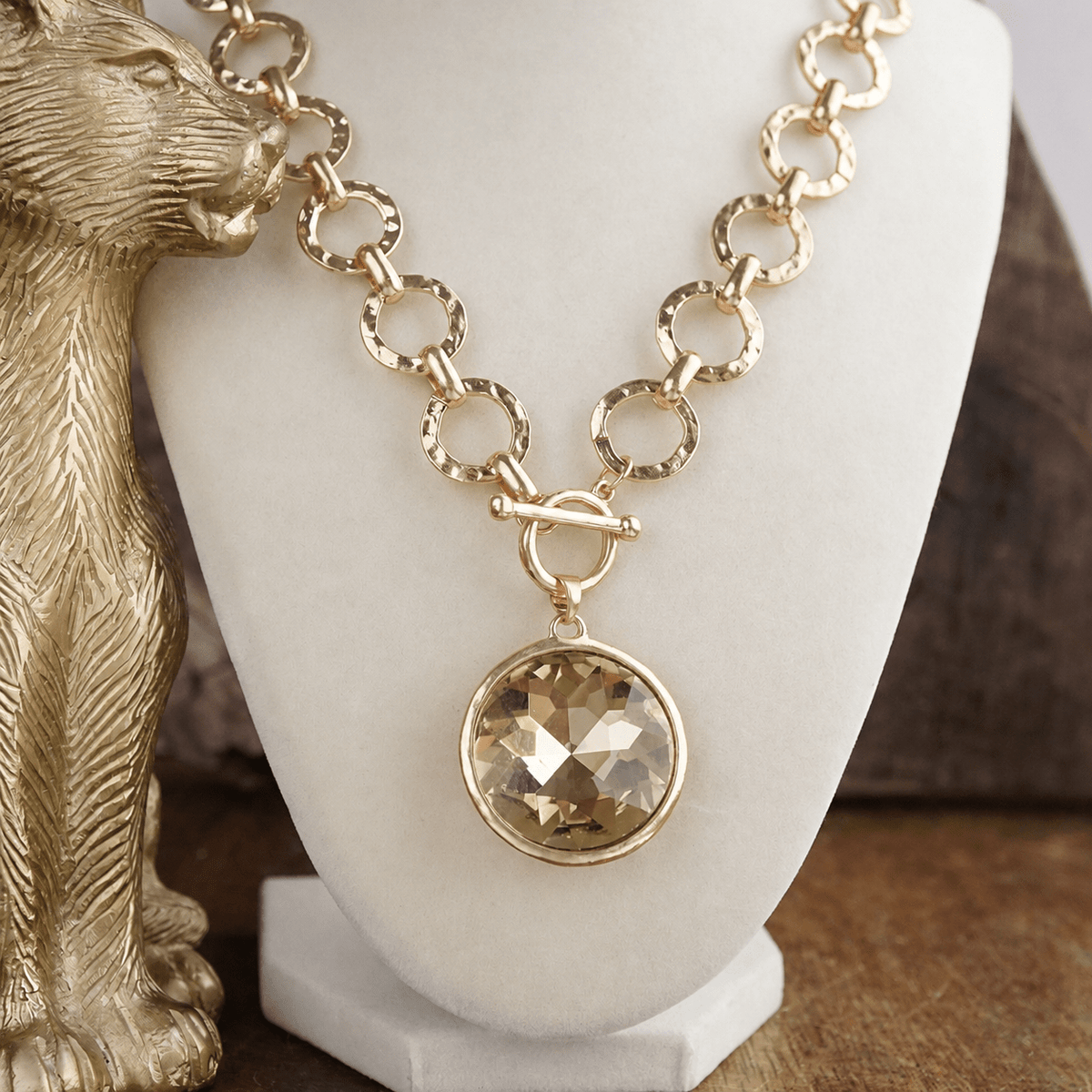 Gilded Radiance Chunky Ring Chain Statement Necklace