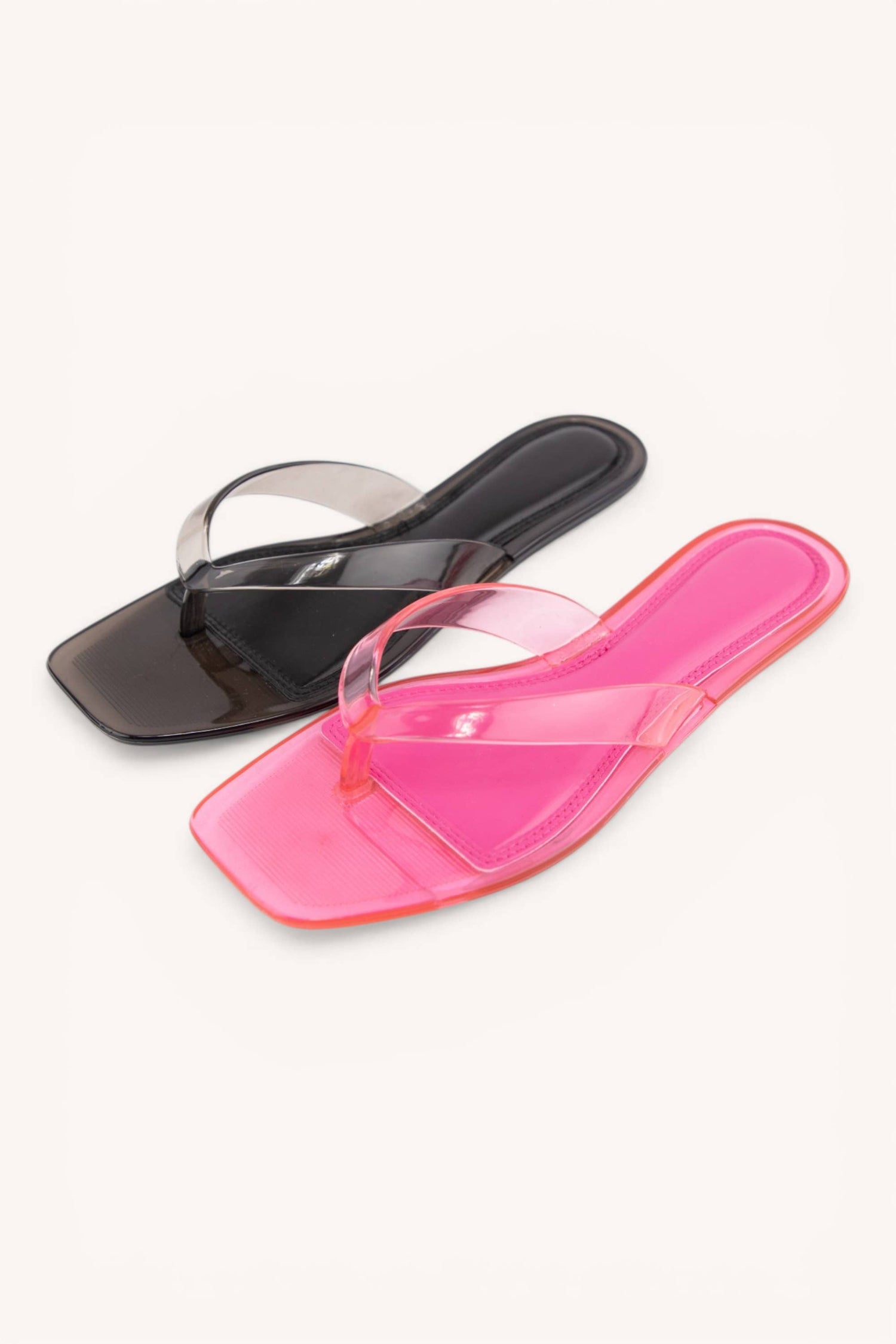 ROME-01 Jelly Thong Sandals Square Toe Clear Trend Flats