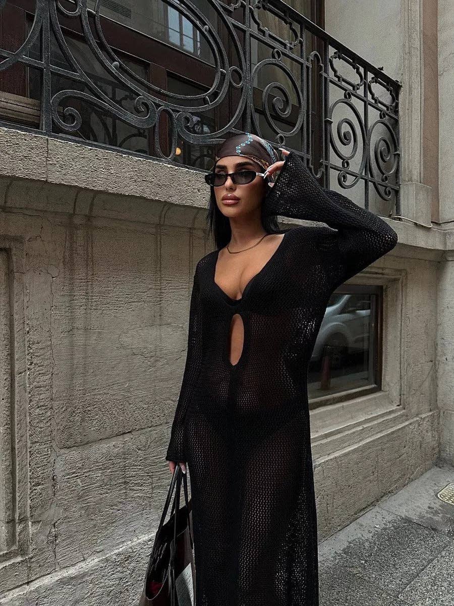 Sexy V-Neck Hollow Out Knit Cover Up DPSW1407