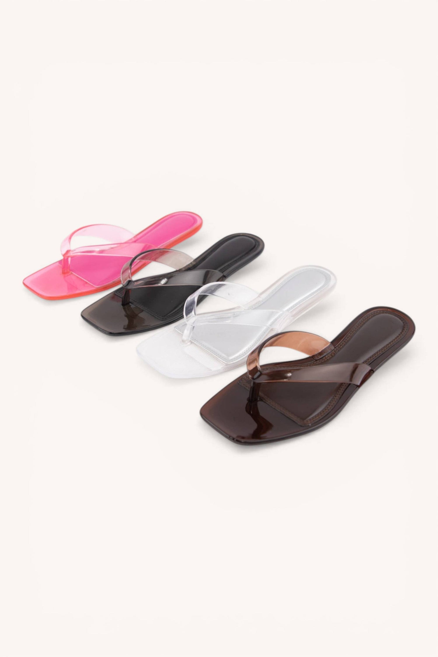 ROME-01 Jelly Thong Sandals Square Toe Clear Trend Flats