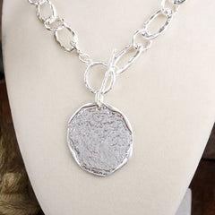Hammered Disc Toggle Statement Necklace