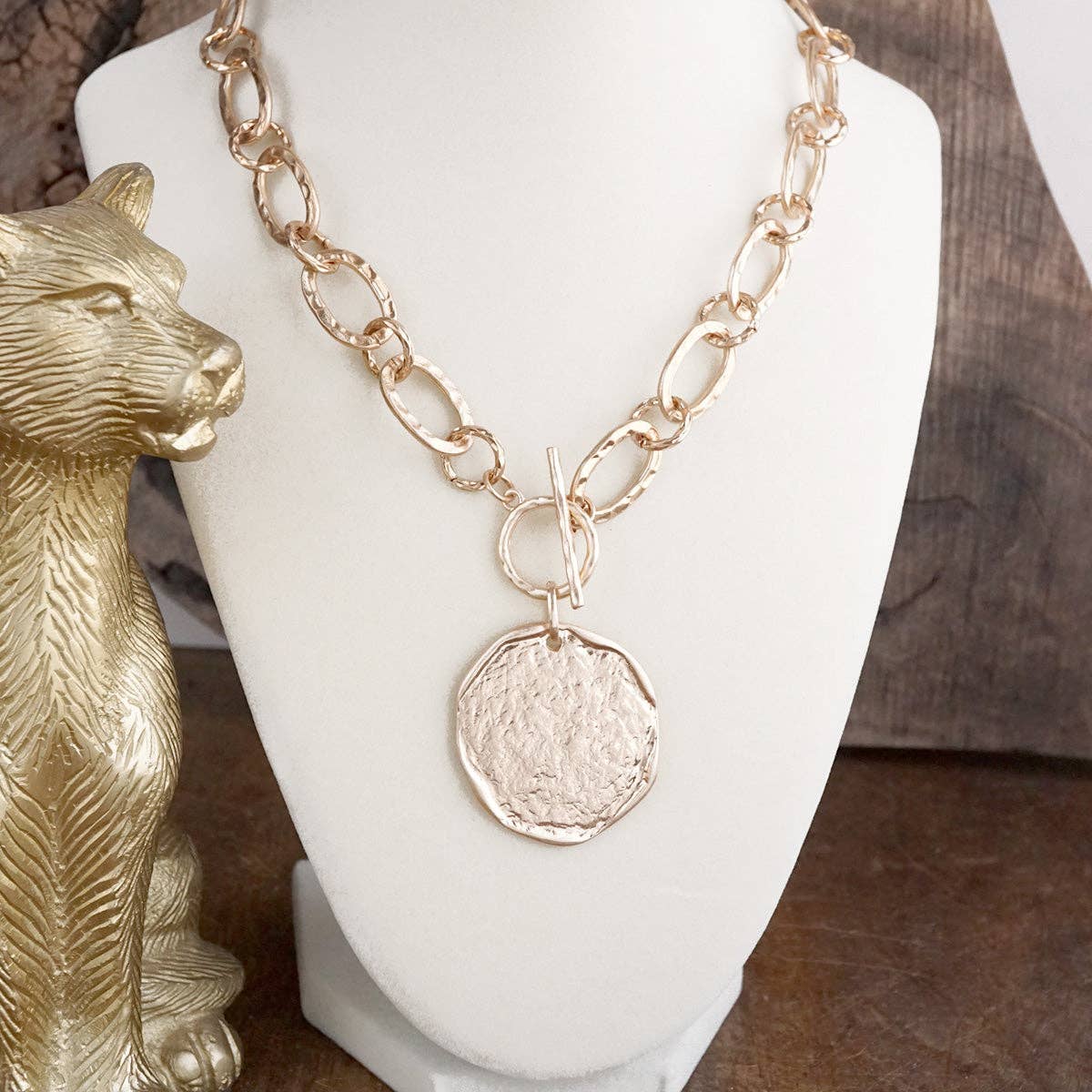 Hammered Disc Toggle Statement Necklace
