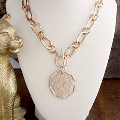 Hammered Disc Toggle Statement Necklace