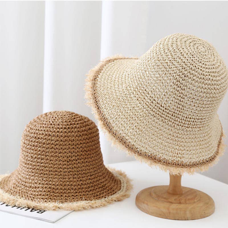 Fashion Wide Brimmed Woven Straw Bucket Hat 8BK6HAT05