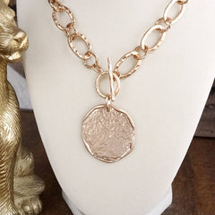 Hammered Disc Toggle Statement Necklace