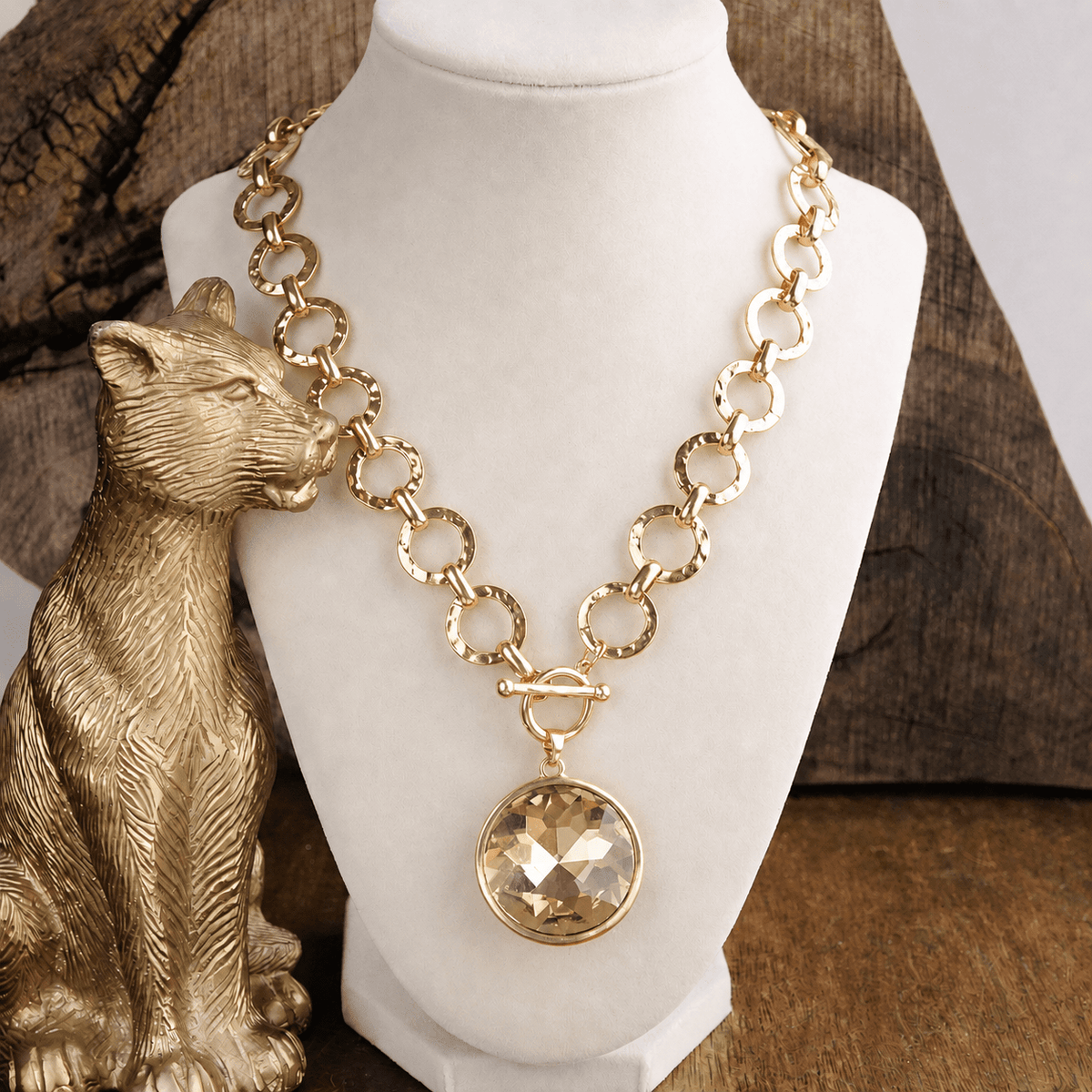 Gilded Radiance Chunky Ring Chain Statement Necklace