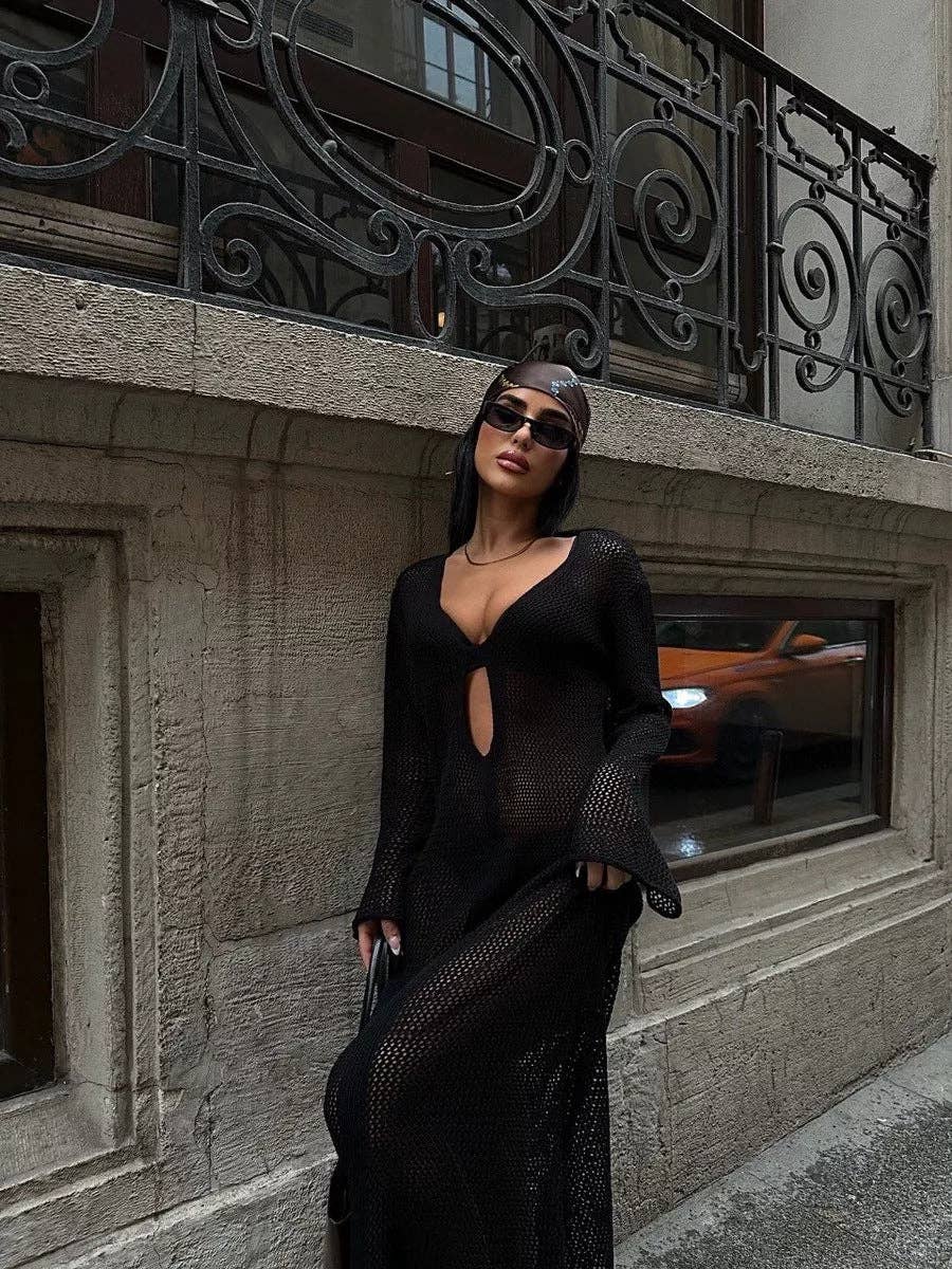 Sexy V-Neck Hollow Out Knit Cover Up DPSW1407