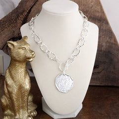 Hammered Disc Toggle Statement Necklace