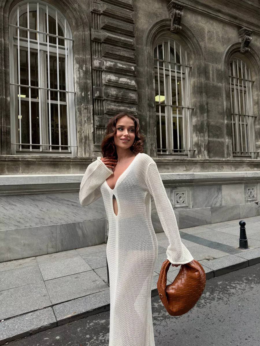 Sexy V-Neck Hollow Out Knit Cover Up DPSW1407