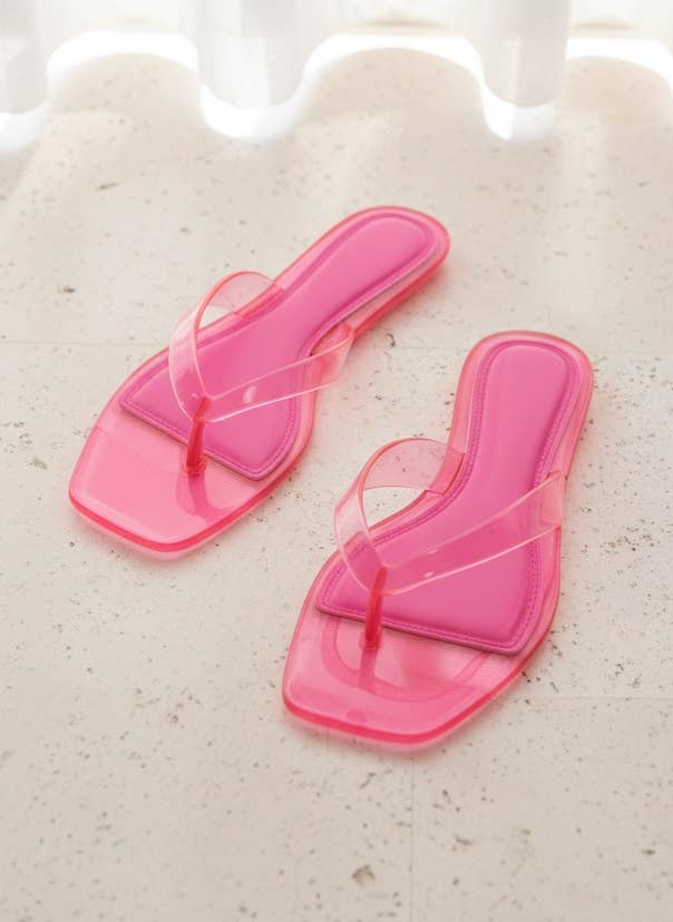 ROME-01 Jelly Thong Sandals Square Toe Clear Trend Flats