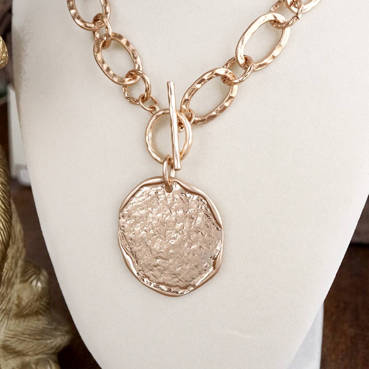 Hammered Disc Toggle Statement Necklace