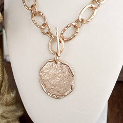 Hammered Disc Toggle Statement Necklace