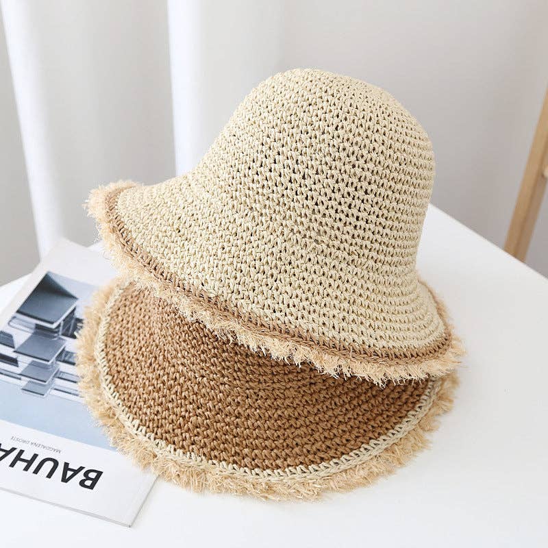 Fashion Wide Brimmed Woven Straw Bucket Hat 8BK6HAT05
