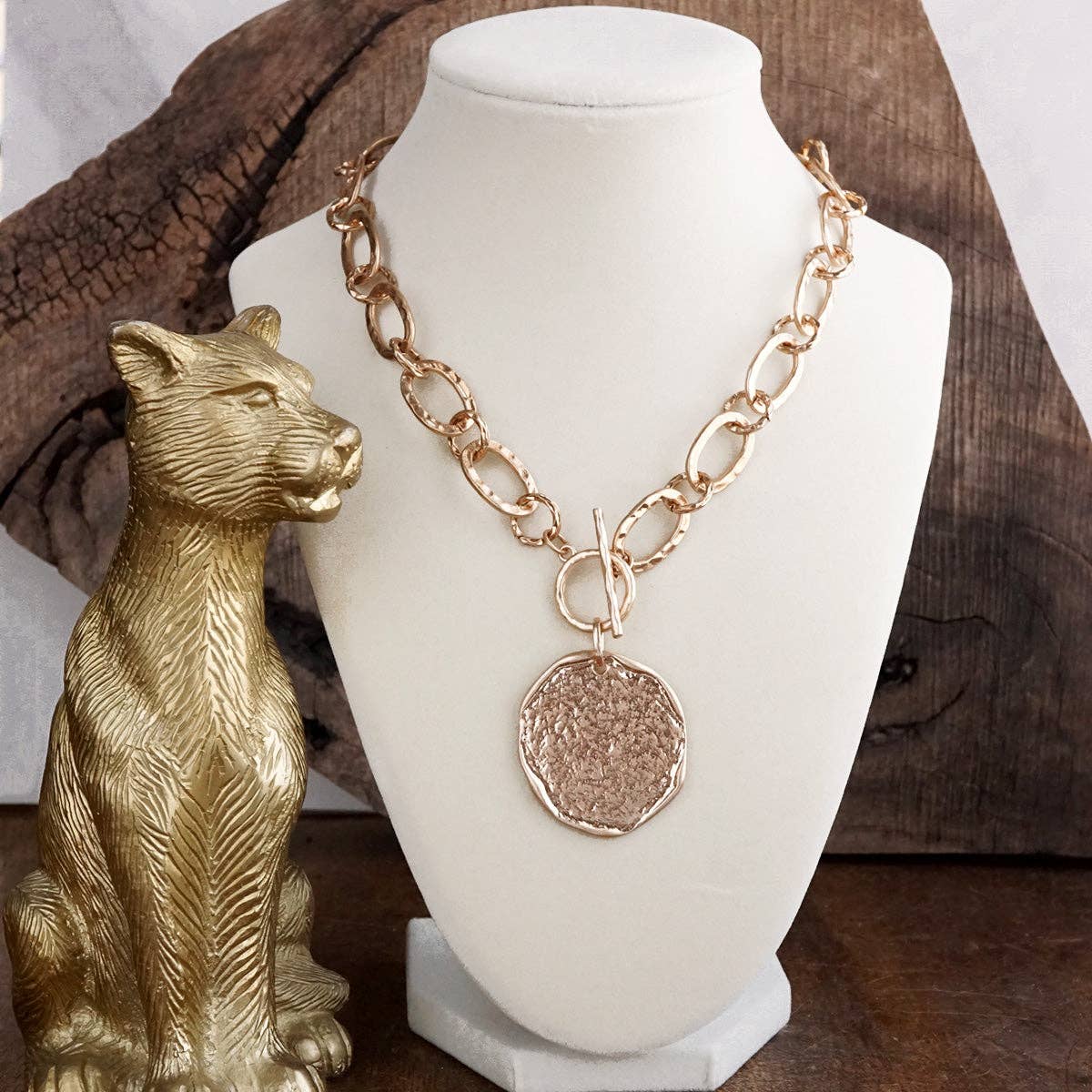 Hammered Disc Toggle Statement Necklace