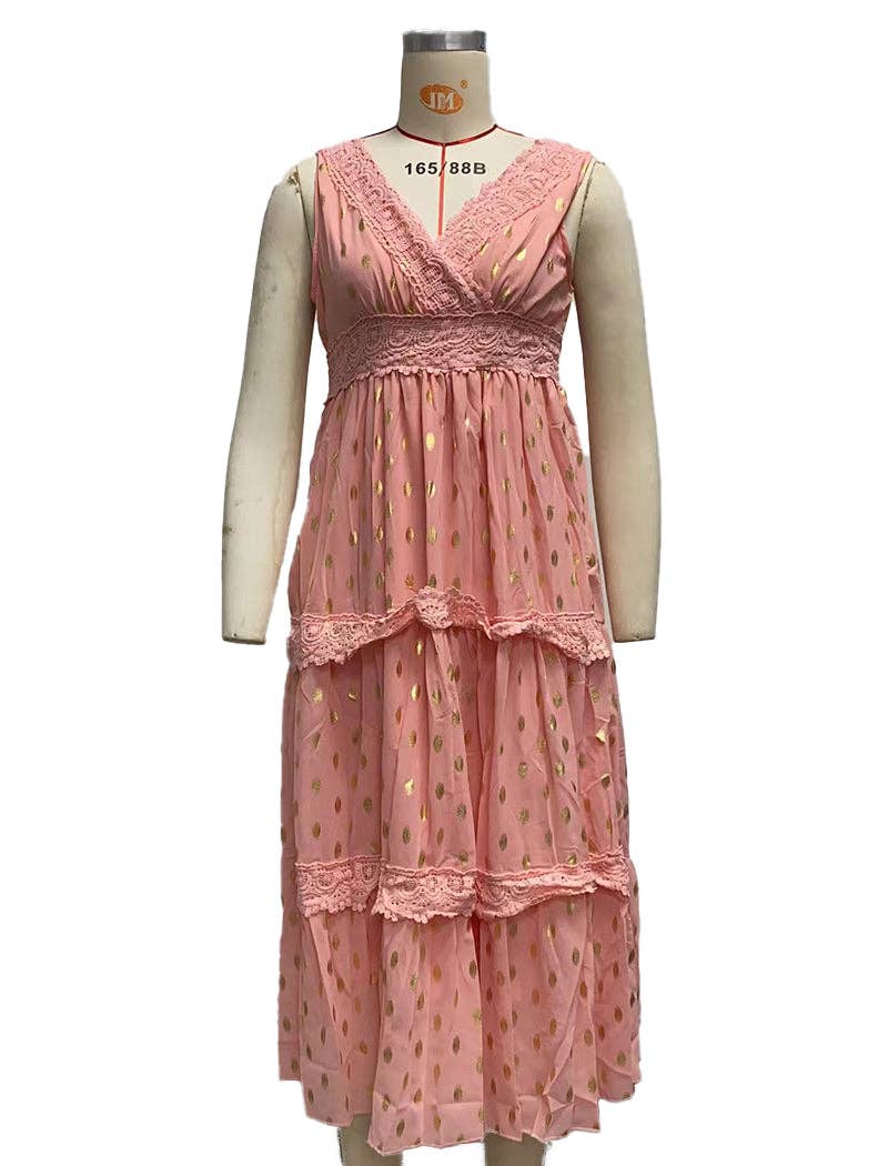 Lace Tiered V-Neck Maxi Dress
