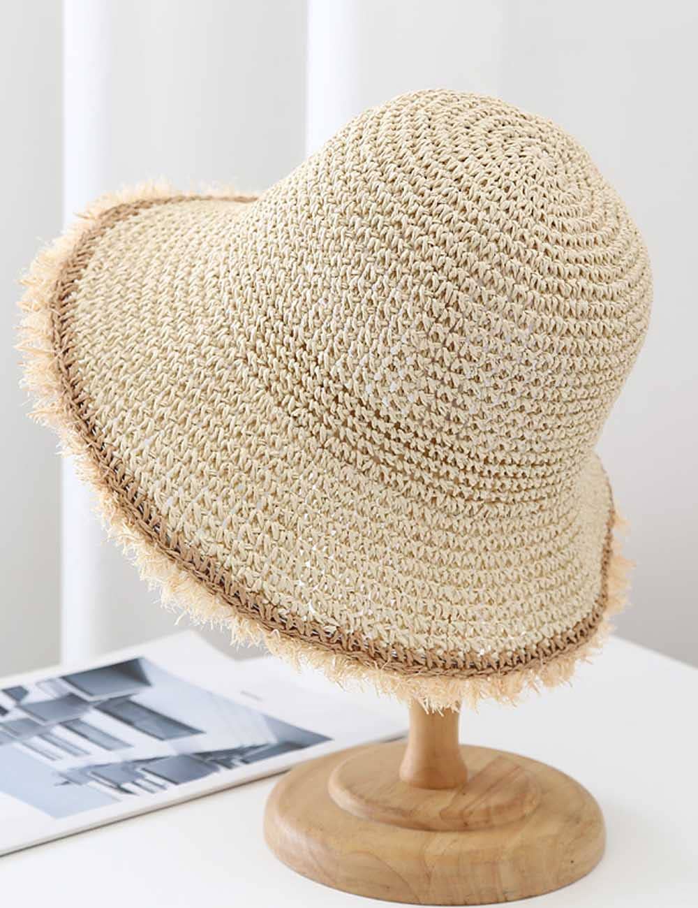Fashion Wide Brimmed Woven Straw Bucket Hat 8BK6HAT05