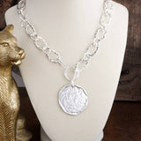 Hammered Disc Toggle Statement Necklace