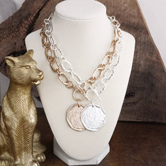 Hammered Disc Toggle Statement Necklace